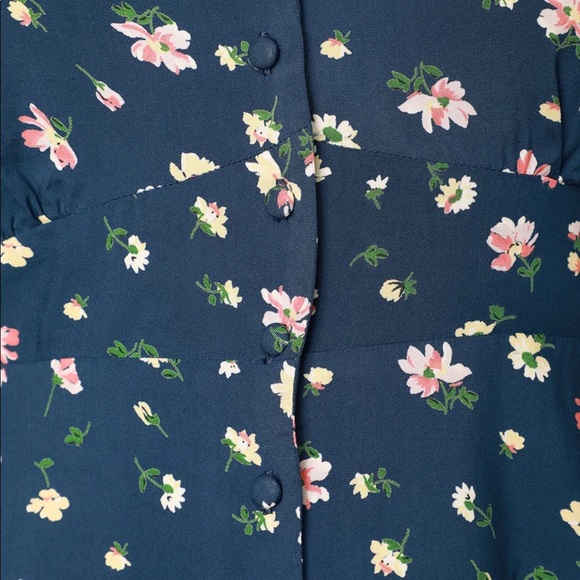 Lulus Navy Blue floral print top button-up top - Picture 3 of 4